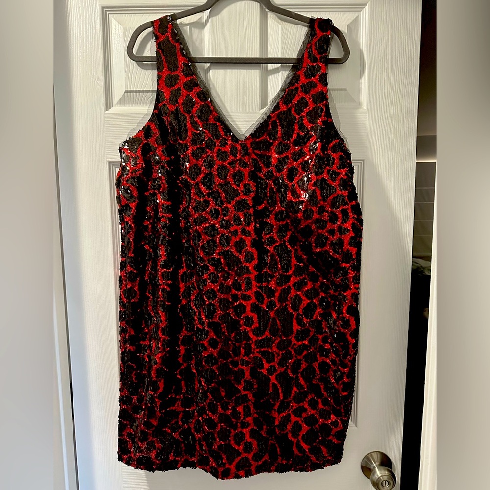 Eloquii NWT Sequin Leopard Slip Dress Red With Black